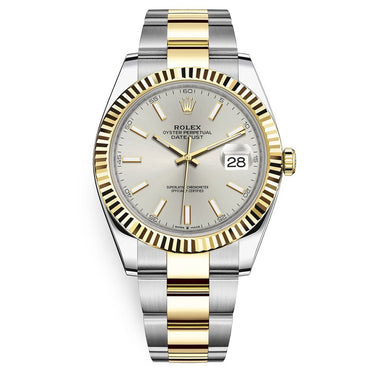 Rolex Steel and Yellow Gold Rolesor Datejust 41 Watch - Fluted Bezel - Silver Index Dial - Oyster Bracelet - WatchesOff5th